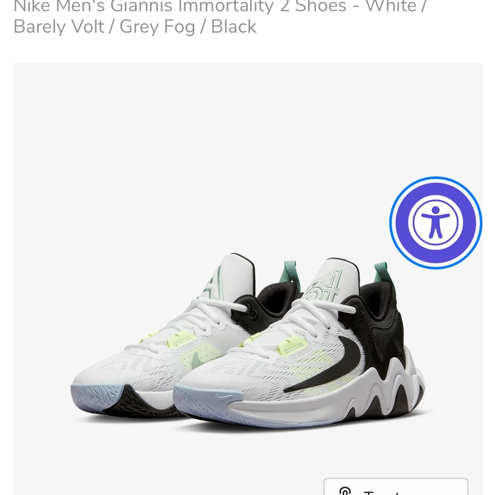 Youth Size Nike Giannis Immortality 2 - White, Volt, and Black